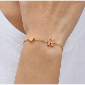 NEW 18K Gold Plated Letter Heart Charm Initial Letter Bracelet - H